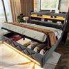 HOXINBLY Letto Matrimoniale con Contenitore 140x200 cm con LED e USB,Letto Una Piazza e Mezza con Testiera,Letto Contenitore con Rete a doghe,Struttura Letto Matrimoniale Grigio(Senza Materasso)