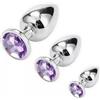BONDAGERIE® Sextoy Plug anale in Alluminio 100% sicuro italiano, con gioiello colore lilla, sacchetto incluso, Taglia Kit 3 Plug S M L