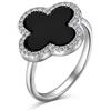 generic Anello Ornamente, Anelli Quadrifoglio per Donna - Anelli Trifoglio Portafortuna Bianco Madreperla/Onice Nero - Gioielli Regali per Fidanzata Anelli Argento Sterling 925, Nero, Taglia 7