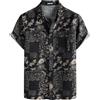 PARKLEES Camicia da uomo in cotone e lino, stile vintage anni 70, con motivo retrò, a maniche corte, con bottoni, Blu e rosa, S