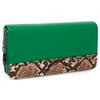 Emila Portafoglio donna grande con zip cerniera stampa animalier pitone lungo xl porta tessere scomparti carte credito borsellino portamonete ecopelle rettangolare rigido vintage Verde