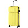 R.Leone Valigia Ryanair 55x40x20 cm + 40x20x25 cm Set 2 Pezzi Trolley Bagaglio a mano 4 Ruote e Beauty Case in ABS 999 (Giallo, Valigia 55x40x20 cm + Borsa 40x20x25 cm)