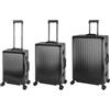 Travelhouse Valigia da viaggio in alluminio, con manico telescopico, TSA, 4 ruote, Nero , Handgepäck, Mittlerer und Großer Koffer XL Set, Set di valigie