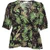 Kaffe Curve Plus-Size Women's Wrap Blusa Half Length Sleeves Tying Ribbon Camicia da Donna, Green/Black/Viola Palm Print, 54 IT