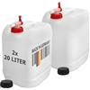 plasteo® 2 taniche per bevande da 20 litri, naturali con coperchi a vite e 2 rubinetti (DIN 61), senza BPA, per alimenti, portatili, per interni ed esterni, Made in Germany