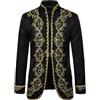 Generisch Giacca da uomo con colletto alto, oro barocco, ricamo floreale, slim fit, blazer, colletto sciallato, un bottone, per matrimoni, feste, smoking, giacca con decorazione dorata, abito da