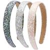 LONEEDY Confezione da 3 cerchietti per capelli con paillettes glitterate, per bambini, larghe, imbottite, alla moda, graziose, accessori quotidiani per ragazze e donne (nero, grigio, beige)