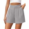 Xnova Pantaloncini da Donna Eleganti e Casual a Gamba Larga, Loose Shorts Vita Alta con Tasche Laterali, Pantaloni Corti con Chiusura Lampo Estivi (Grigio, S)