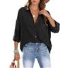 Xnova Camicetta da Donna Bottoni Casual, Cotone Camicia con Scollo a V Colletto Camicie Bluse Maniche Lunghe, Moda Maglietta Top Elegante Camicie con Tasca da Lavoro (Nero, S)