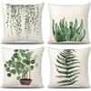 BIHEE Federe Cuscini 4 Pezzi Federe per Divano in Lino Copricuscini Quadrati 45X45 cm per Soggiorno e Camera da Letto a Tema Foglia Verde - Fodere Decorative per Cuscino di Arredo per la Casa