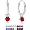 DTPsilver® Orecchini a Cerchio Piccoli - Argento 925 - Pendenti Rotondi con 3 mm Cristalli Swarovski® Elements - Spessore : 1.5 mm - Diametro: 14 mm - Colore: Rubino