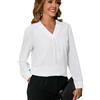 Dosieyeo Camicia da donna elegante con scollo a V, tunica con colletto, a maniche lunghe, scorrevole, casual, facile da pulire, bianco, S