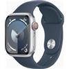 Apple Watch Series 9 Alluminio 41 mm (2023) | GPS + Cellular | argento | Cinturino Sport Blu tempesta M/L
