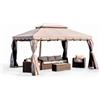 CAPALDO Gazebo in alluminio struttura moka con tende e zanzariere beige 3x4m (sezione 8x8 cm)