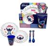 Eurobimbo Set Pappa 5pz Stitch per Bambini con Piatto Piano, Piatto Fondo, Bicchiere e Posate