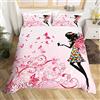 Homemissing Set di biancheria da letto per bambini con fata con ali e farfalle volanti rosa, copripiumino per letto matrimoniale, copripiumino con motivo floreale e fiori colorati, 3 pezzi