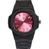 GDL Giovanni De Luca Orologio Uomo e Donna Elegante con Cassa in Policarbonato 40,5 x 8,8 mm, Quadrante Rosa con Cristalli, Cinturino Nero e Movimento al Quarzo Giapponese - Impermeabile 5 ATM, Leggero e Resistente