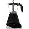 BEHOME Moka Elettrica 3 Tazze, Caffettiera Elettrica 3 tazze con Riduttore 1 tazza, Mantenimento caffè caldo per 30 min, Base Rotante a 360°, Nera (Senza Timer)