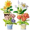 chenyu Mini Fiori Bonsai Mattoncini Set 4 Pezzi Fiore Finto Artificiale da Costruzioni Adulti Decorazione Floreale Fiori Bonsai Building Blocks per Soggiorno, Camera da Letto, Scrivania