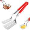 HOTUT 2 in 1 Spatola per Uova Fritte, Pinza per Spatola con Impugnatura E Vibrazione Pinza per Uova Fritte Doppia Spatola, Paletta per Pancake in Acciaio Inox per Pane Pesce Pancake Toast Frittata