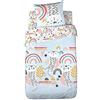 CÔTE DECO Lôte Deco - Parure da letto per bambini, reversibile, motivo: gatto, rosa e blu, copripiumino 140 x 200 cm + 1 federa 63 x 53 cm, 100% cotone