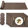 CCKOLE Tovagliette in PVC lavabili, set di tovagliette da pranzo resistenti al calore antistrappo, 4 x tovagliette 4 x sottobicchieri e 1 x runner per cucina, ristorante, hotel, bar (Marrone)