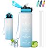 Grsta Borraccia 1 litro, Borraccia con Cannuccia, Senza Perdite, Borraccia Motivazionale, Facile da Pulire, Borraccia Trekking, Con Slogan Motivazionale, Water Bottle per Fitness, Escursionismo, Campeggio
