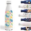 Grsta Borraccia Termica, 500ml Borraccia Bambini, Borraccia Metallo Senza Perdite, Borraccia Termica Personalizzata con Uccello, Borraccia Bambini Acciaio, per Scuola, Uffici, Campeggio, Ciclismo, Bianco