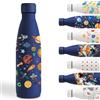 Grsta Borraccia Termica, 500ml Borraccia Bambini, Borraccia Termica Personalizzata, Borraccia Metallo Senza Perdite, Borraccia Bambini Acciaio, per Scuola, Uffici, Campeggio, Ciclismo, Razzo- Blu scuro