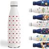 Grsta Borraccia Termica, 500ml Borraccia Bambini, Borraccia Termica Personalizzata con Cuore, Borraccia Metallo Senza Perdite, Borraccia Bambini Acciaio, Borraccia per Scuola, Campeggio, Ciclismo, Bianco