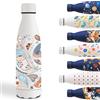 Grsta Borraccia Termica, 500ml Borraccia Bambini, Borraccia Termica Personalizzata con Fantasia, Borraccia Metallo Senza Perdite, Senza BPA, Facile da Trasportare, Borraccia per Scuola, Campeggio, Bianco
