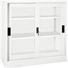 IKAYAA Armadio per Ufficio Anta Scorrevole Armadietti con Chiave Armadio in Metallo Mobili Ufficio Vetrina Soggiorno Armadietto Multiuso in Acciaio-Bianco-90x40x90 cm