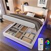 HOXINBLY Letto Matrimoniale con Contenitore 140x200 cm con 2 luci di Lettura e USB,Letto Una Piazza e Mezza con Testiera,Letto Contenitore con Rete a doghe,Struttura Letto Matrimoniale Beige