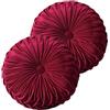 Generic Set di 2 cuscini rotondi a pieghe in velluto vintage con pulsante centrale, cuscini da pavimento di classe a forma di zucca per divano, poltrona, letto (colore: rosso)