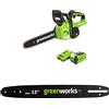 Greenworks Motosega a Batteria, Lunghezza Barra 12 Pollice (30cm), Batteria 40V 2Ah e Caricabatterie + Greenworks 30cm barra a catena