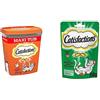 Catisfactions Snack per Gatto, Formato Scorta 700 g al gusto Pollo, 2 Maxi Tub da 350 gr Ciascuno & Snack per Gatto, con Irresistibile Erba Gatta, 6 Confezioni da 60g, Verde, 60 g