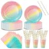 Nkaiso 120Pcs Arcobaleno Oro Piatti Carta per feste di Compleanno-24 Ospiti