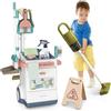 JONRRYIN Set di Pulizia per Bambini, Carrello Con Scopa e Aspirapolvere Giocattolo Con Funzione di Aspirazione per 3-5 Anni (Bianco)