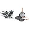 Tognana Evoluta Set Batteria, Alluminio Pressofuso, Grigio Marmorizzato, 10 Pezzi & Set 3 Padelle 20-24-28 Cm, Alluminio, Anche A Induzione, Nero
