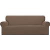 Easy-Going Stretch Oversized Sofa Slipcover 1-Piece Sofa Cover Furniture Protector Couch Soft with Elastic Bottom for Kids, Polyester Spandex Jacquard Fabric Small Checks Brown