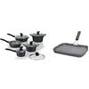 Tognana Evoluta Set Batteria, Alluminio Pressofuso, Grigio Marmorizzato, 10 Pezzi & WI758BDAMNF Grill Rettangolare con Manico Pieghevole Mythos, Alluminio, Grigio, 1