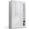 Stella Trading LEPINI - Armadio con porta a specchio in bianco, versatile armadio a 3 ante per la camera da letto, 117 x 191 x 50 cm (larghezza x altezza x profondità)