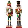 KAHEIGN 2 Pezzi Soldati Schiaccianoci di Legno, 2 Stile 30CM Figure Tradizionali dello Schiaccianoci di Natale Soldato Dipinto in Legno di Pino Premium per Casa Camino Decorazione (Tamburo & Spada)