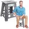 Heimwohl Sgabello pieghevole 40 cm, grigio, 2025: sgabello pieghevole con portata di 150 kg, sgabello pieghevole con maniglia girevole, ideale per casa, ufficio e attività all'aperto