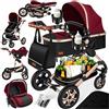 KESSER® Carrozzina 3in1 Loops, Carrozzina Combinata con navicella, Seggiolino sportivo, Seggiolino auto, Borsa Fasciatoio, Parapioggia, Tavolino per Bambini, Rosso/Champagne