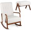 HOMASIS Sedia a Dondolo con Poggiapiedi, Set da Poltrona a Dondolo con Braccioli e Struttura in Legno Massello, Sedia Allattamento per Salotto, Fino a 150 kg, 97x65x104cm (con Tasca, Beige)