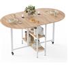 Mondeer Tavolo da pranzo pieghevole mobile con 2 ripiani aperti, design con bordi rotondi, piccoli spazi, sala da pranzo, cucina, 140 x 80 x 75 cm, rovere e bianco