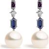 Secret & You Orecchini Dickinson con Perle Coltivate d'Acqua Dolce Bianche a Bottone 7-7.5mm, Ametista, Tanzanite e Zirconia Bianca | Secret & You | Argento Sterling 925 Rodiato