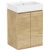 Baikal Mobile da bagno Mini. Mobile montato. 2 porte sospese con lavandino. Armadio da bagno. Lavabo Ceramico. 45 cm Nature.
