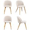 FurnitureR Set di 4 sedie da sala da pranzo, design moderno a forma di conchiglia, tessuto beige morbido con gambe in metallo, seduta elegante per la cucina, 46 x 49 x 77 cm